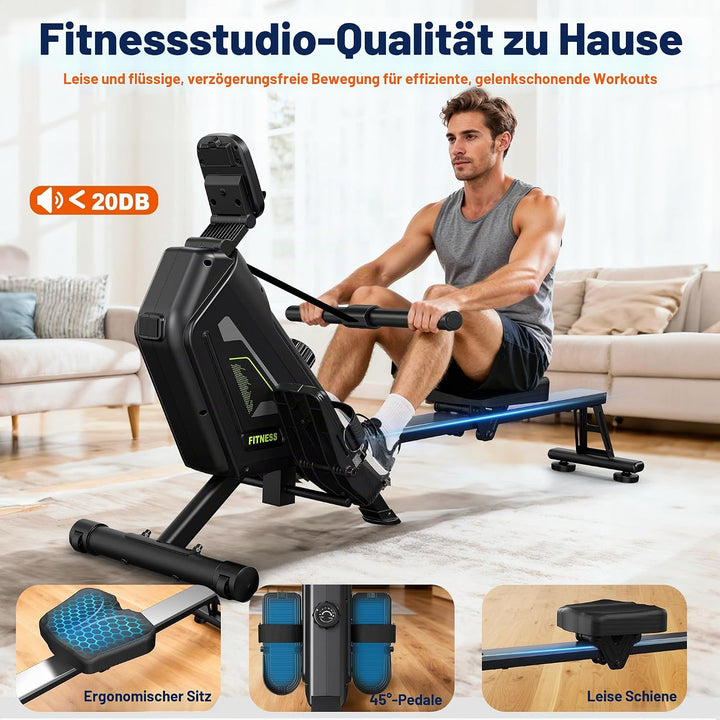 Rudergerät für Zuhause – 16 Widerstandsstufen, leises magnetisches Rudergerät mit APP, 160kg Tragfäh