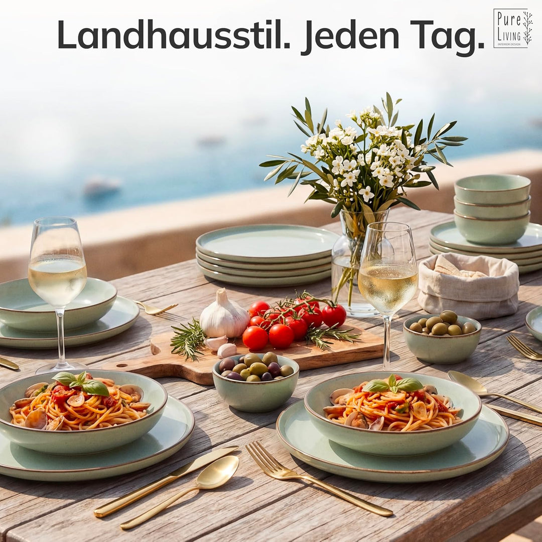 Steingut Suppenteller 6 Pers. Rustic Hochwertiges Landhausstil TEST SEHR GUT Tiefe Teller Set - Krat