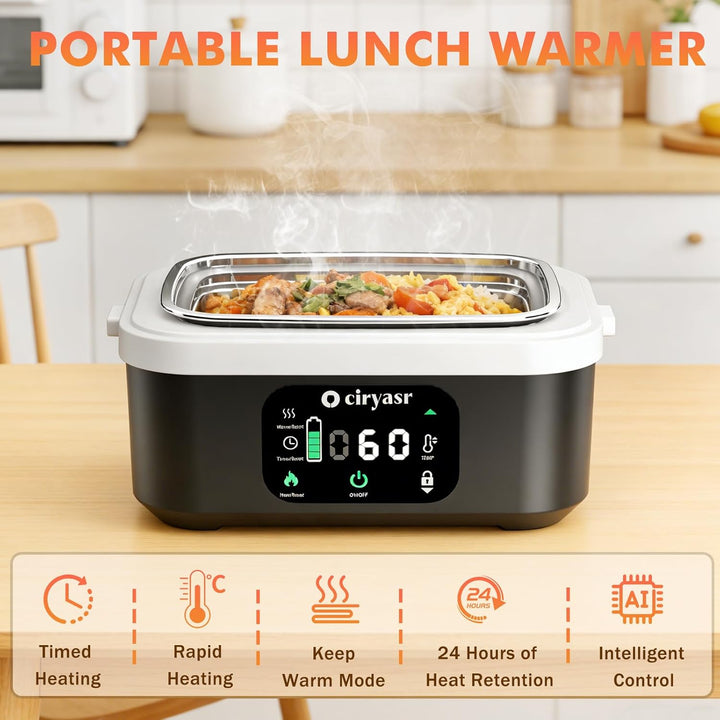 Elektrische Lunchbox mit Akku 20000mAh, 100w Wiederaufladbar Selbstheizende Brotdose mit 1,35L Herau