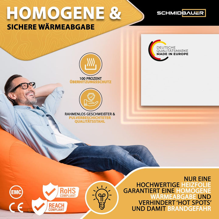 SCHMIDBAUER® Infrarotheizung Concept 450 Watt - inkl. Montagezubehör - Wand/Deckenhalterung - deutsc
