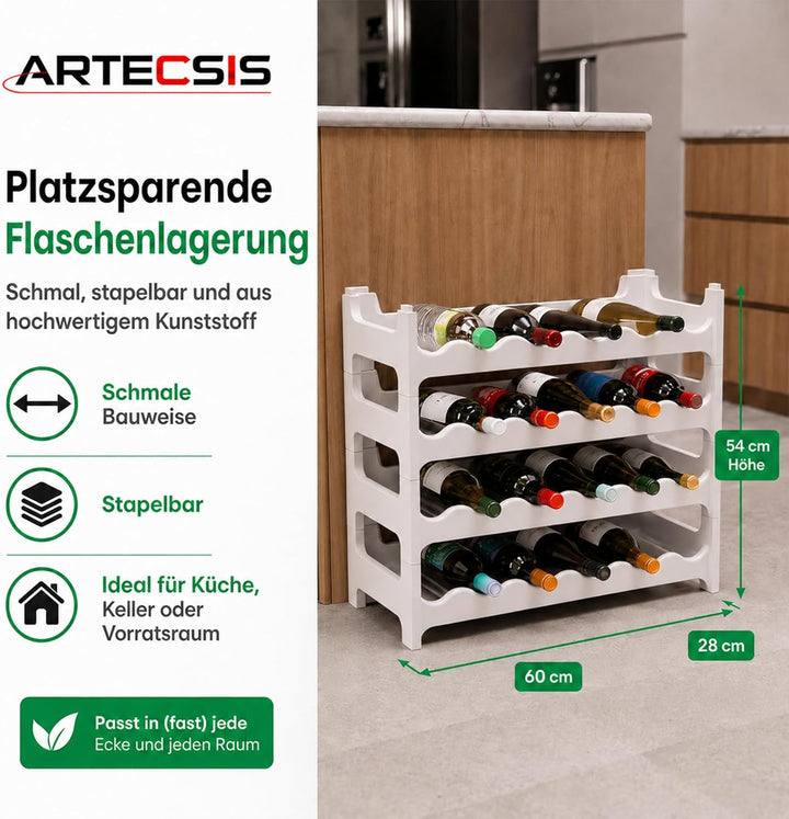 ARTECSIS® Weinregal stapelbar & modular erweiterbar Kunststoff für 24 Weinflaschen (weiss) - Stabile