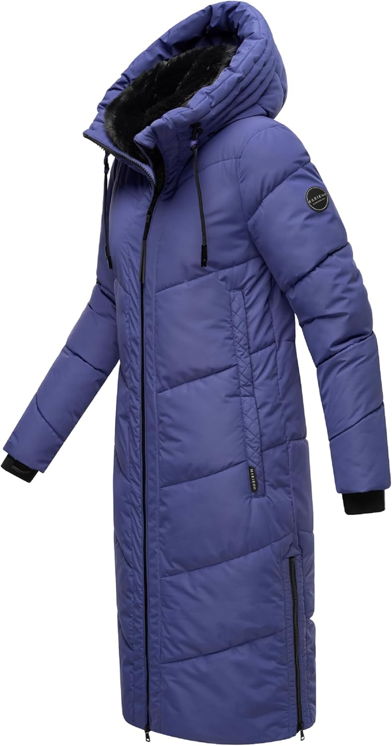 MARIKOO Damen Wintermantel Warmer Steppmantel lang mit Verstellbarer Kapuze und hohem Kragen Nadaree