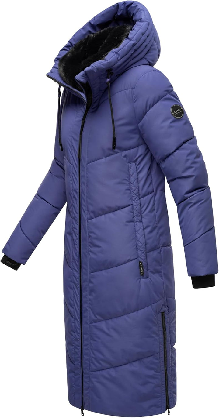 MARIKOO Damen Wintermantel Warmer Steppmantel lang mit Verstellbarer Kapuze und hohem Kragen Nadaree