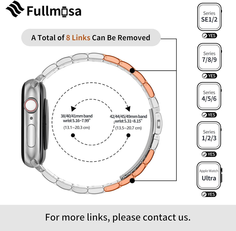 Fullmosa Kompatibel mit Apple Watch Armband 40mm 41mm 38mm Series SE 9 8 7 6 5 4 3 2 1, Edelstahl Ap