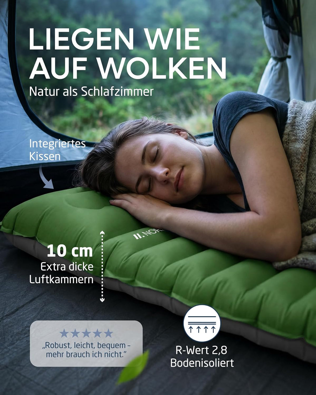 NORDMUT® Isomatte Schnellaufblasend mit integrierter Fusspumpe 10 cm - Isomatte Camping mit kleinem