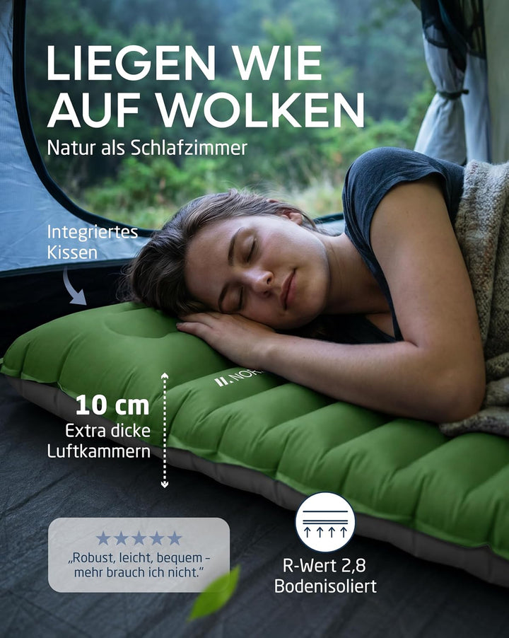 NORDMUT® Isomatte Schnellaufblasend mit integrierter Fusspumpe 10 cm - Isomatte Camping mit kleinem