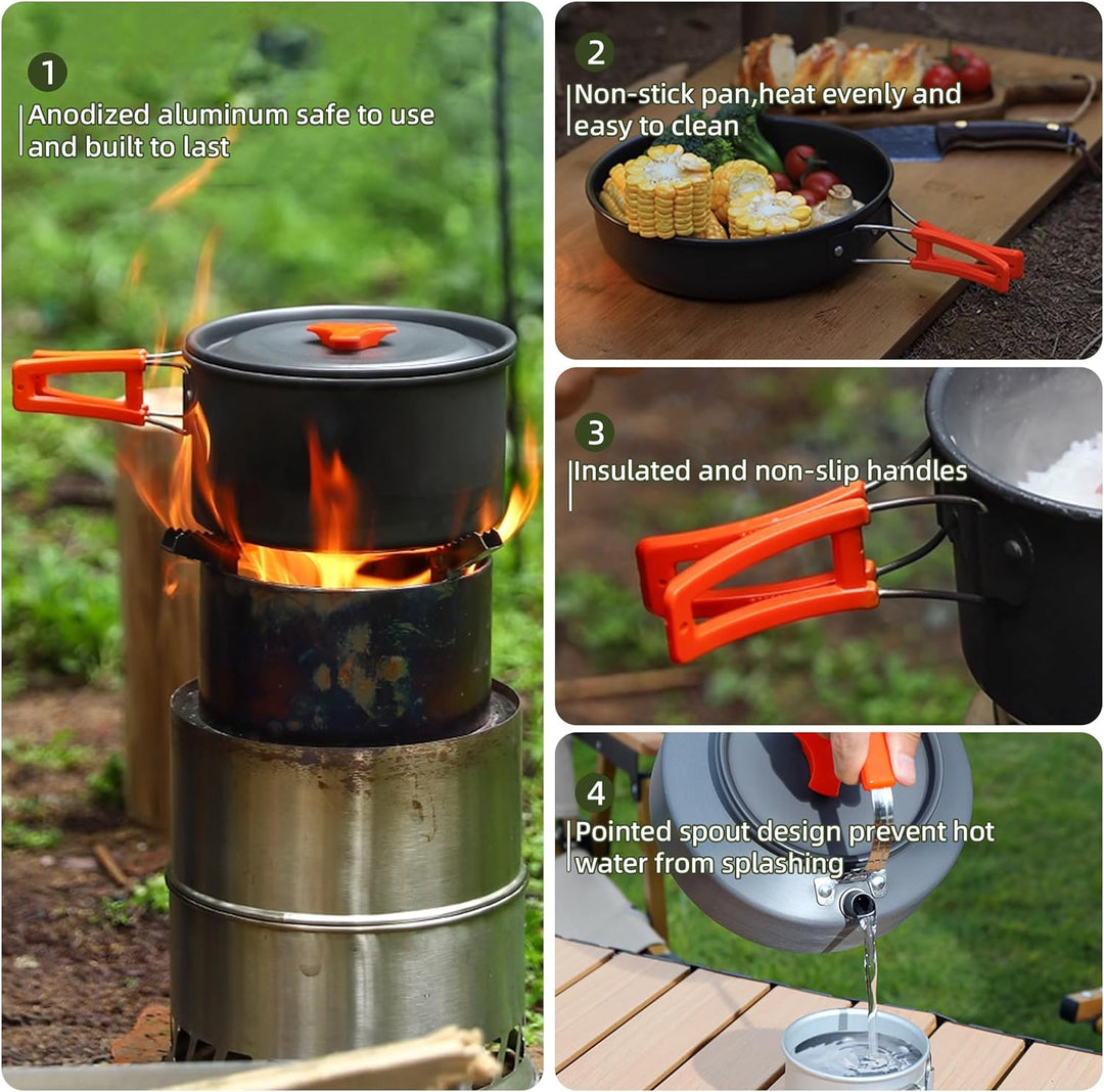 aiGear Camping Kochgeschirr Set/Outdoor Geschirr Set | Camping Topf Kochtopf Tragbar Aluminium | mit