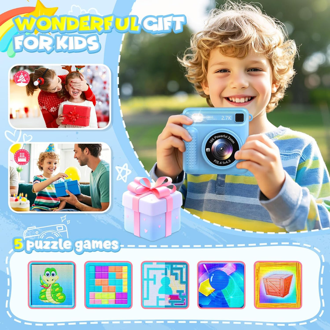 Sofortbildkamera Kinder, 1080P 2,4 Zoll Bildschirm KinderKamera mit 32G Karte & Druckpapier, Kinders