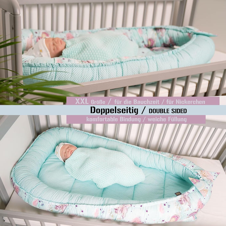 PaLulli 120x60 cm Babynest Babynestchen XXL Babykokon 2seitig 100% Baumwolle Kissen Nestchen für Bab