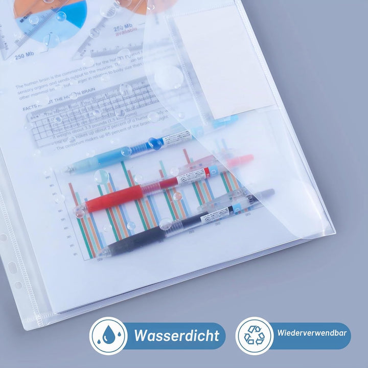 Sosayet Dokumententasche A4 Abheftbar - 48 Pack mit 11 Lochrand Klettverschluss und Etikettentasche