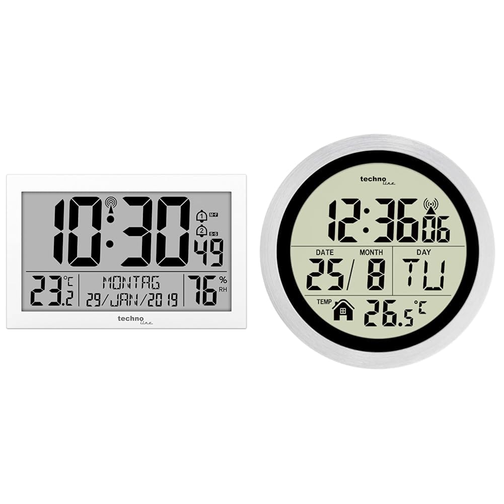 Technoline WS 8016 Moderne, Digitale Funk-Wand-Uhr mit Temperaturanzeige, Kuststoff, weiss, 225 x 14