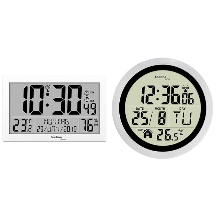 Technoline WS 8016 Moderne, Digitale Funk-Wand-Uhr mit Temperaturanzeige, Kuststoff, weiss, 225 x 14