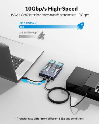 ORICO NVMe Clone Dockingstation M.2 Dual- Bay 10Gbit/s mit Offline-Clone Duplikatorfunktion ,USBC NV