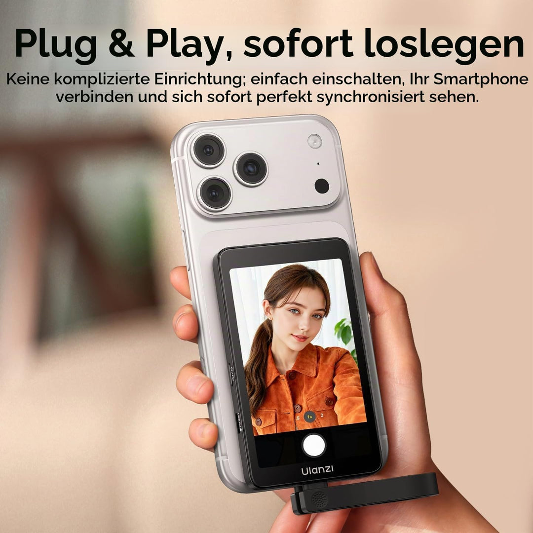 ULANZI VM1 Magnetischer Handy Selfie Monitor 3,97" IPS, 4K 60FPS Vlog Bildschirm, Magsafe Plug & Pla