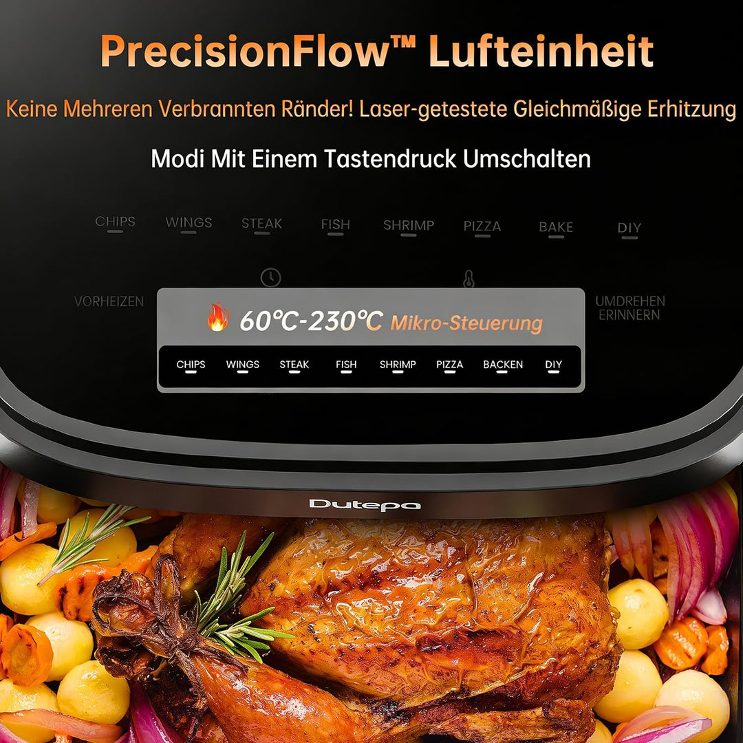 Kompakte 4,6L Heissluftfritteuse mit Sichtfenster, 95% weniger Fett, leicht zu Reinigen, Touchscreen