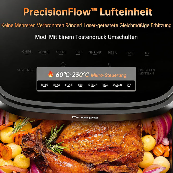 Kompakte 4,6L Heissluftfritteuse mit Sichtfenster, 95% weniger Fett, leicht zu Reinigen, Touchscreen