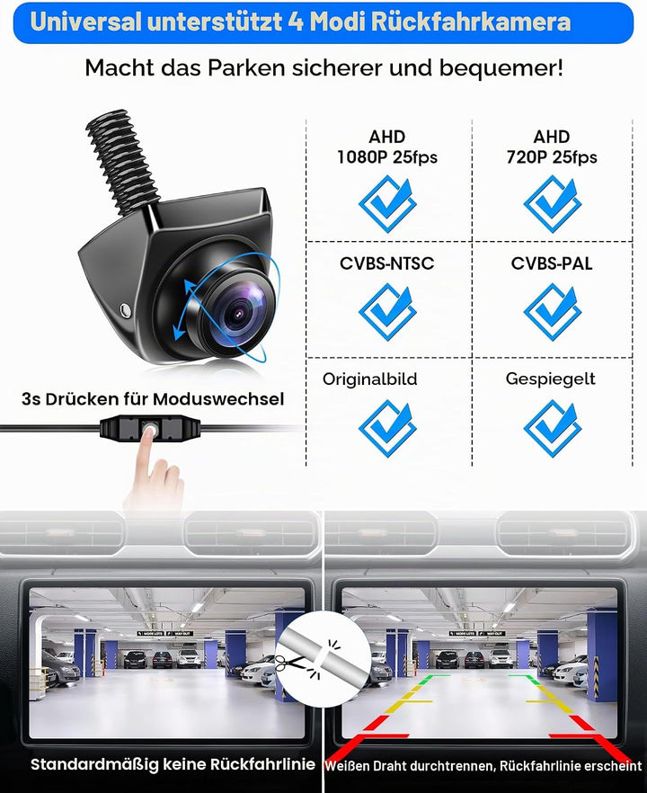 Rückfahrkamera AHD 1080P/AHD 720P/CVBS/PAL Rückfahrkamera Auto, 360° Drehbar Auto Rückfahr.kameras U
