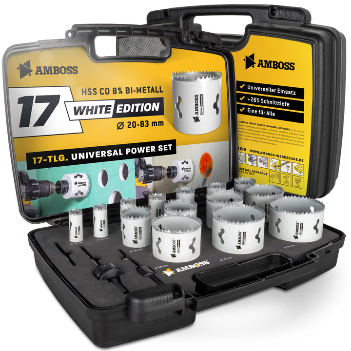 Amboss M 42 Bi-Metall Lochsägen Set Ø 19-83 mm (17-teilig) / Für Aluminium, Stahl, Gipskarton, Holz