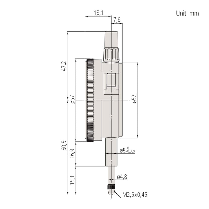 Mitutoyo Messuhr, flacher Abschlussdeckel, ISO Ausführung, Edelsteingelagert, Stossgeschützt, 1 mm,