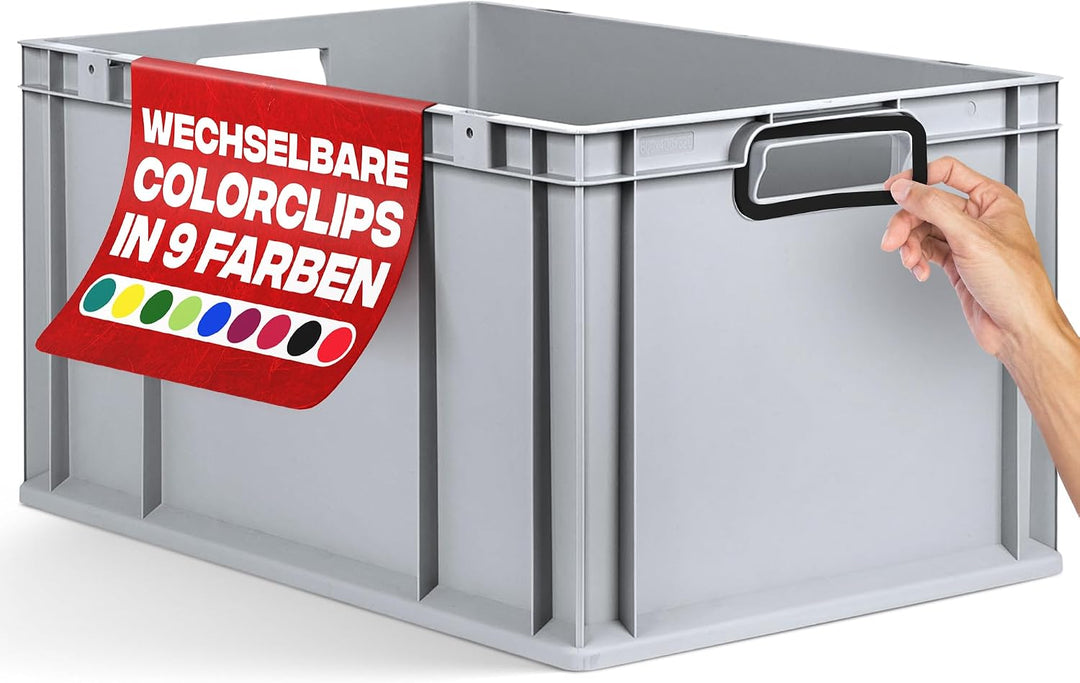 aidB Eurobox NextGen 2.0 - 600x400x320mm – Stapelbare 65L Kunststoffbox mit offenen Griffen – Lagerb