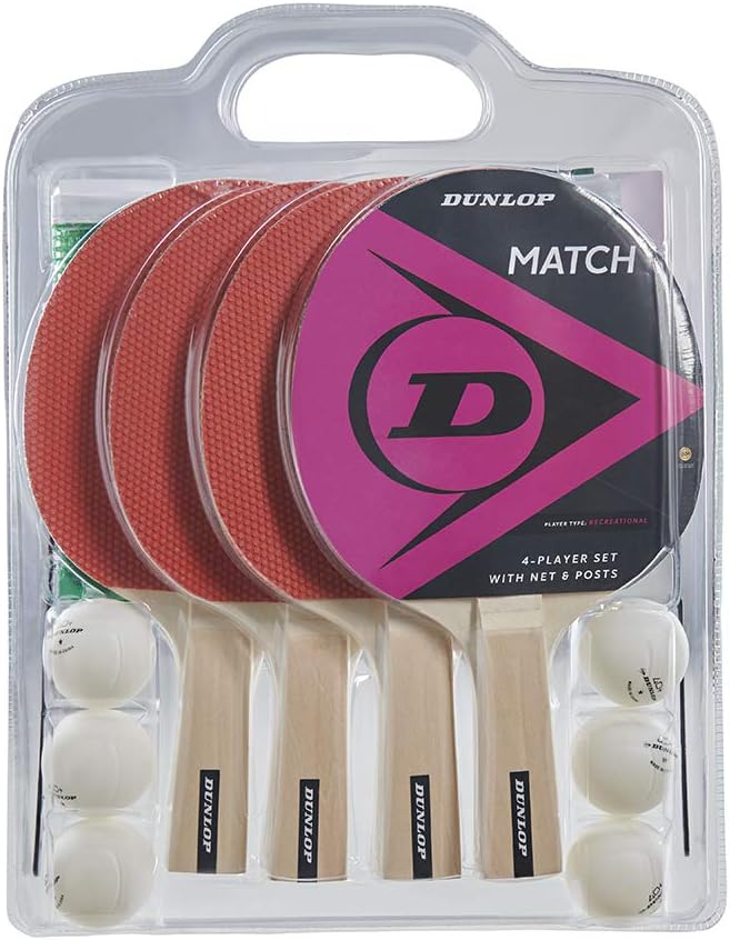 Dunlop Match 4 Player Tischtennis-Set inkl. Vier Schläger, sechs Bälle & Netz