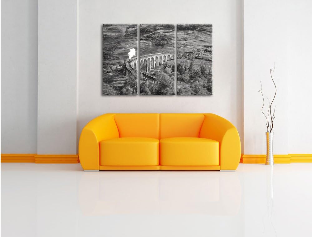 Pixxprint Glenfinnan Eisenbahnviadukt in Schottland Kunst Kohle Effekt 3-Teiler Leinwandbild 120x80