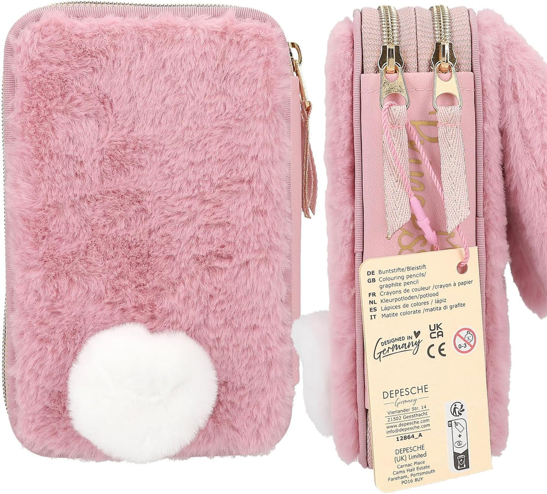 Depesche 12864 Princess Mimi Bunny Ballet - Gefüllte 2-Fach Federtasche mit rosa Plüschfell und lang
