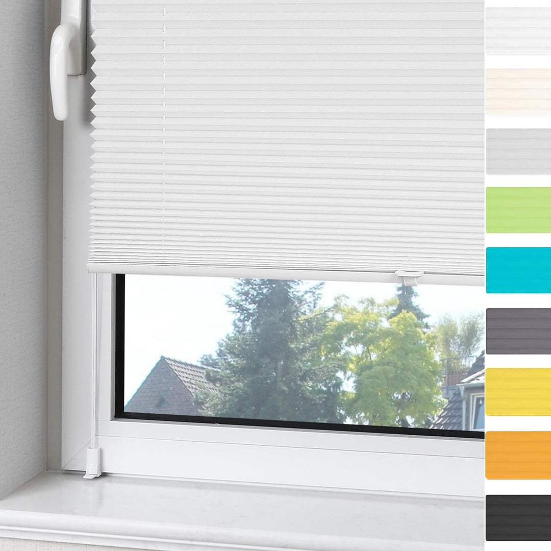 OUBO Plissee Klemmfix ohne Bohren Aluminium-Schienen, Weiss 35 x 150cm(BxH), lichtdurchlässig & Blic