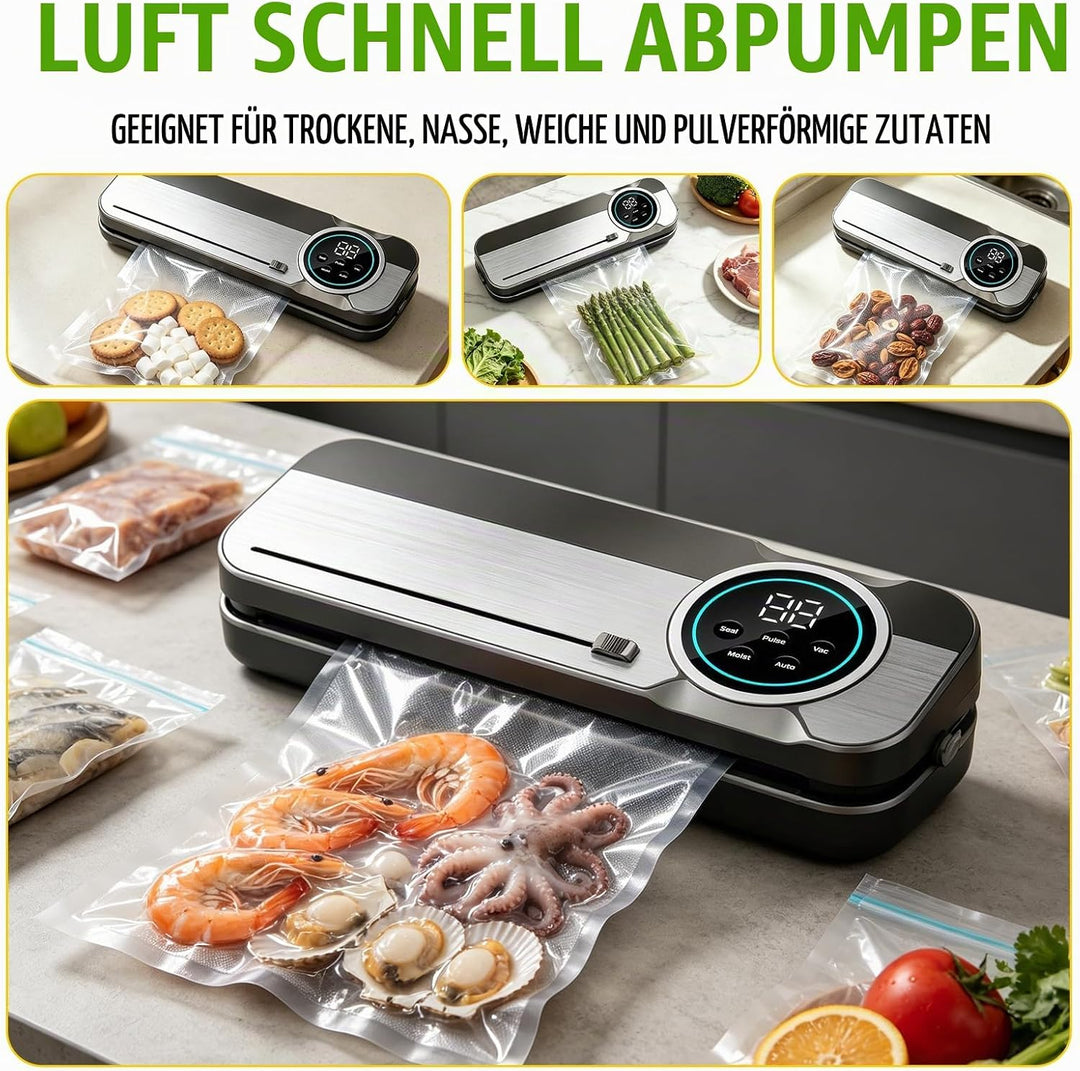 RoserRose 6 in 1 Vakuumiergerät, 120W Vacuum Sealer Machine mit Trocken-/Moist-Modus, 75 kPa Foliens