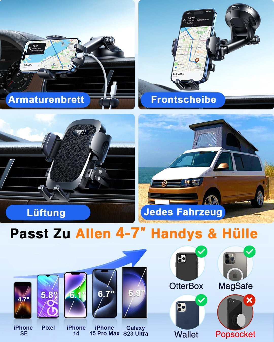 【2025 Militär-Klasse】Handyhalterung Auto Upgrade【Stärkst Saugnapf & Lüftungsclip】Handy Halterung Aut