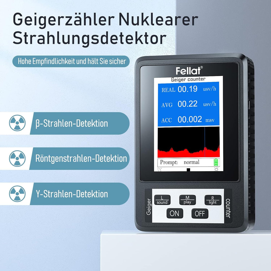Geigerzähler, FELLAT Nuklear Strahlungsdetektor Dosimeter zur Messung, Beta Gamma Röntgen-Tester, Pr