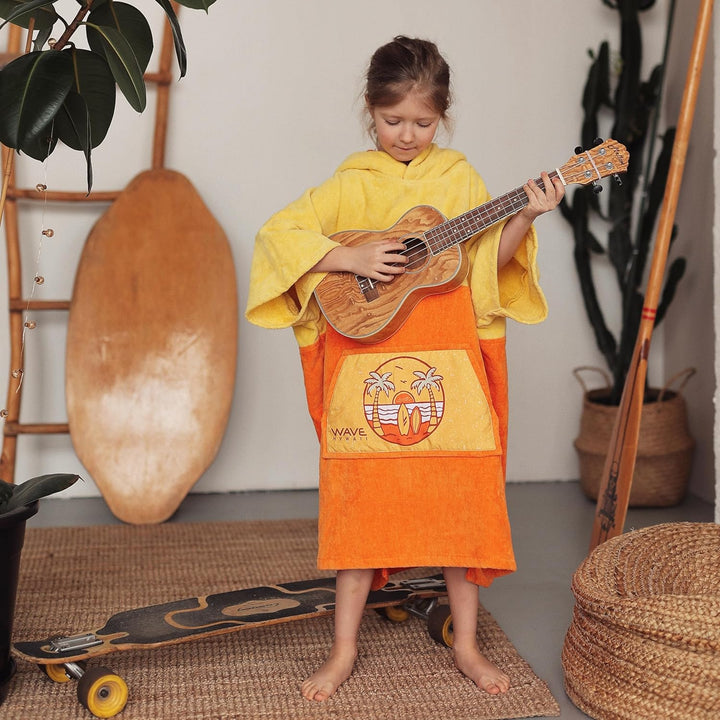 WAVE HAWAII Surfponcho für Körpergrössen von 90-120 cm Poncho ÖKO Baumwolle Umkleidehilfe für Schwim