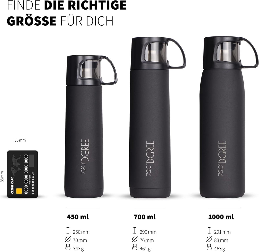 720°DGREE Thermoskanne mit Becher 700ml “Follow” - 3 Grössen, 12h Heiss, 24h Kalt, Auslaufsicher, BP
