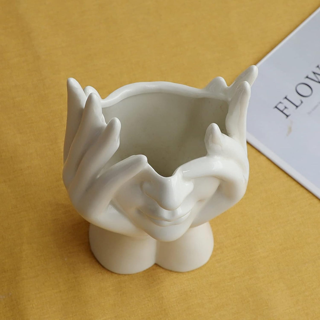 Yundxi Keramik Gesicht Vase Blumenvase Minimalistischen Stil Keramikvasen für Home Office Dekor Händ