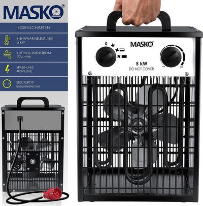 Masko® Elektroheizer Heizlüfter Bauheizer 5 KW mit integriertem Thermostat elektrisch Heizgerät 5000