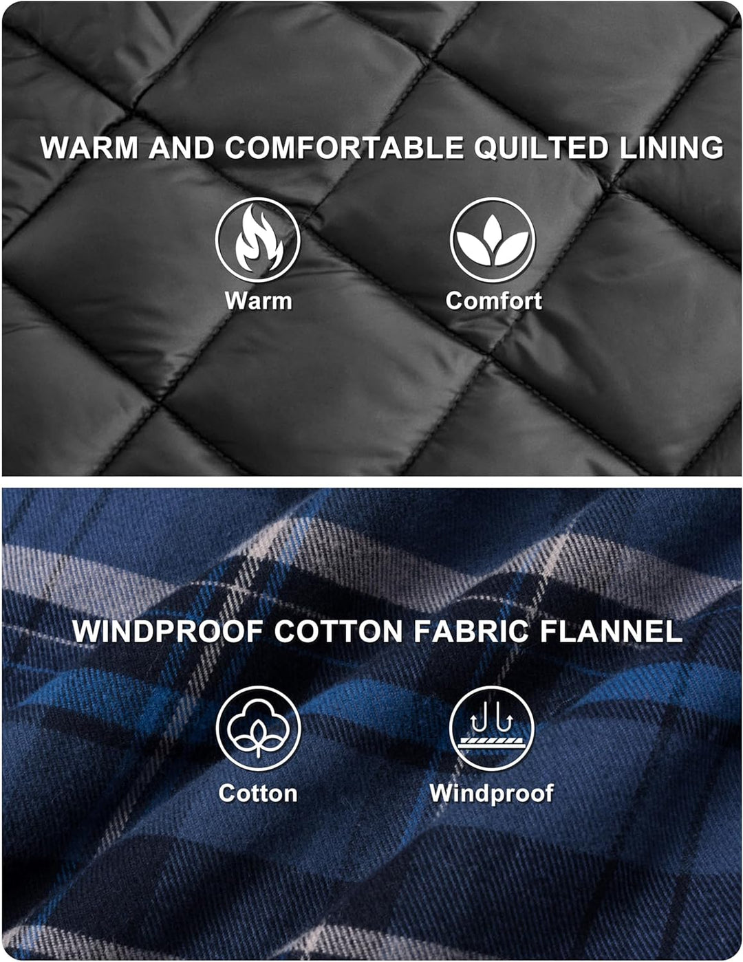 TACVASEN Herren Karierte Hemdjacke Flanellhemd Holzfällerhemd Thermohemd Jacke S Blau Grau, S Blau G
