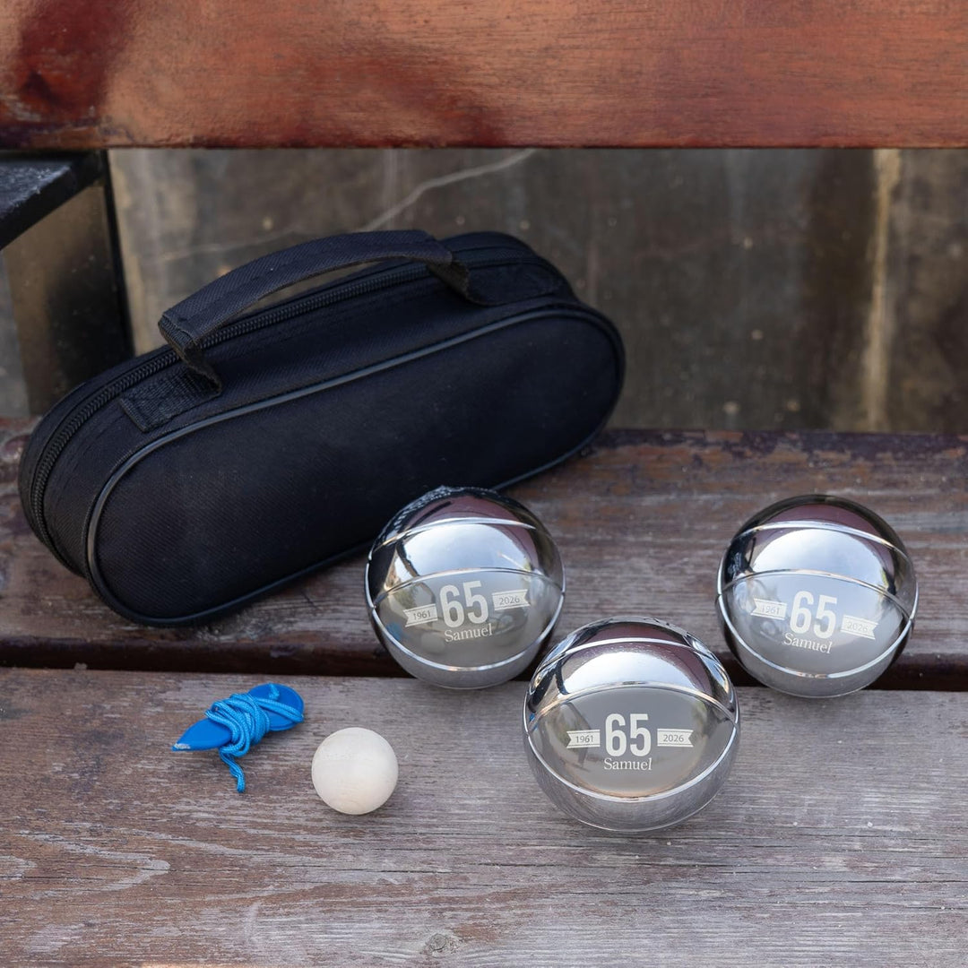 Wanapix|Pétanque-Kugeln | Geschenk| 3 Kugeln+Tasche |Namen Text Personalisieren Metall Flagge, Metal