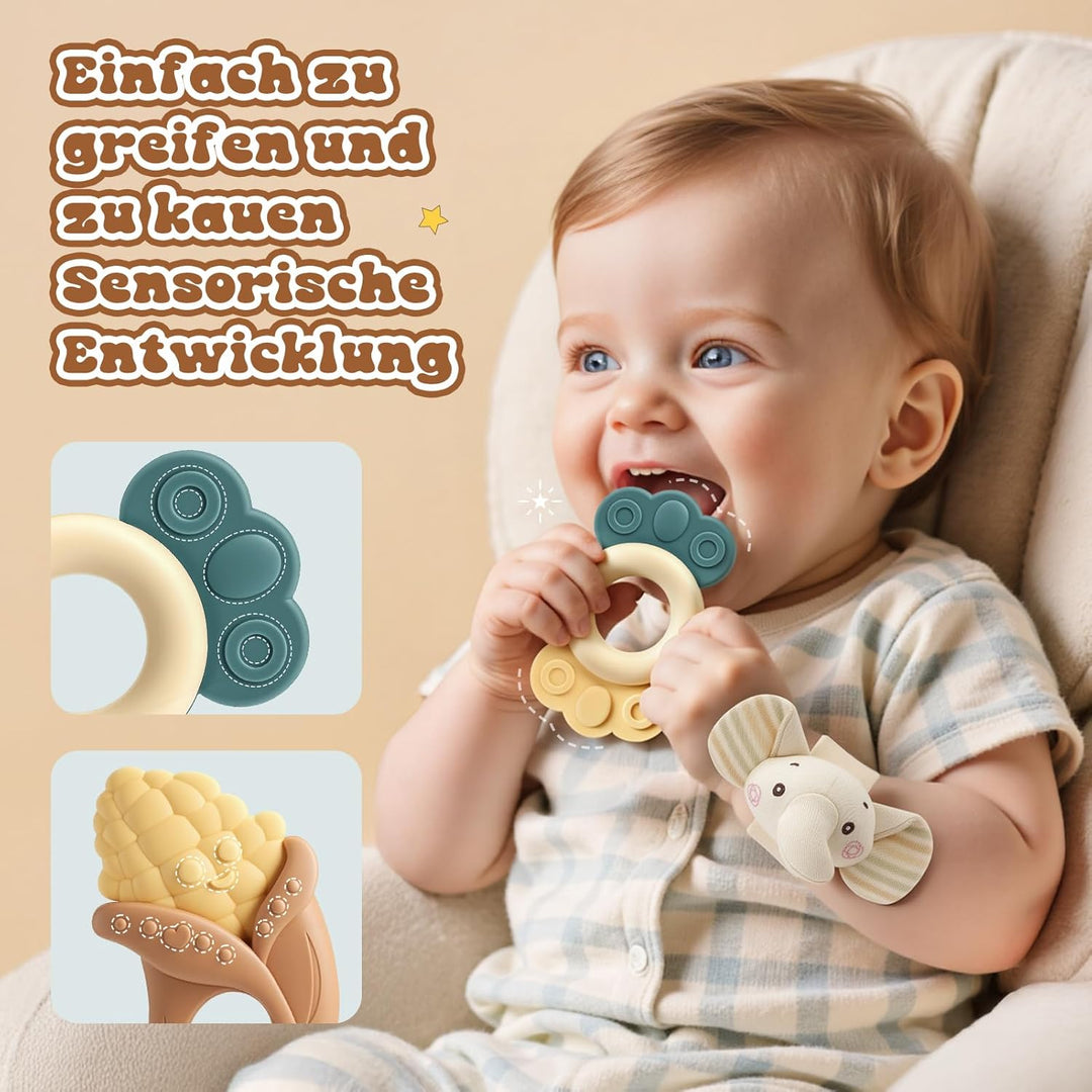 Rasseln Beissring für Babys 0 6 8 12 Monate, Baby Spielzeug ab 6-18 Monate Baby Geschenk Junge Mädch