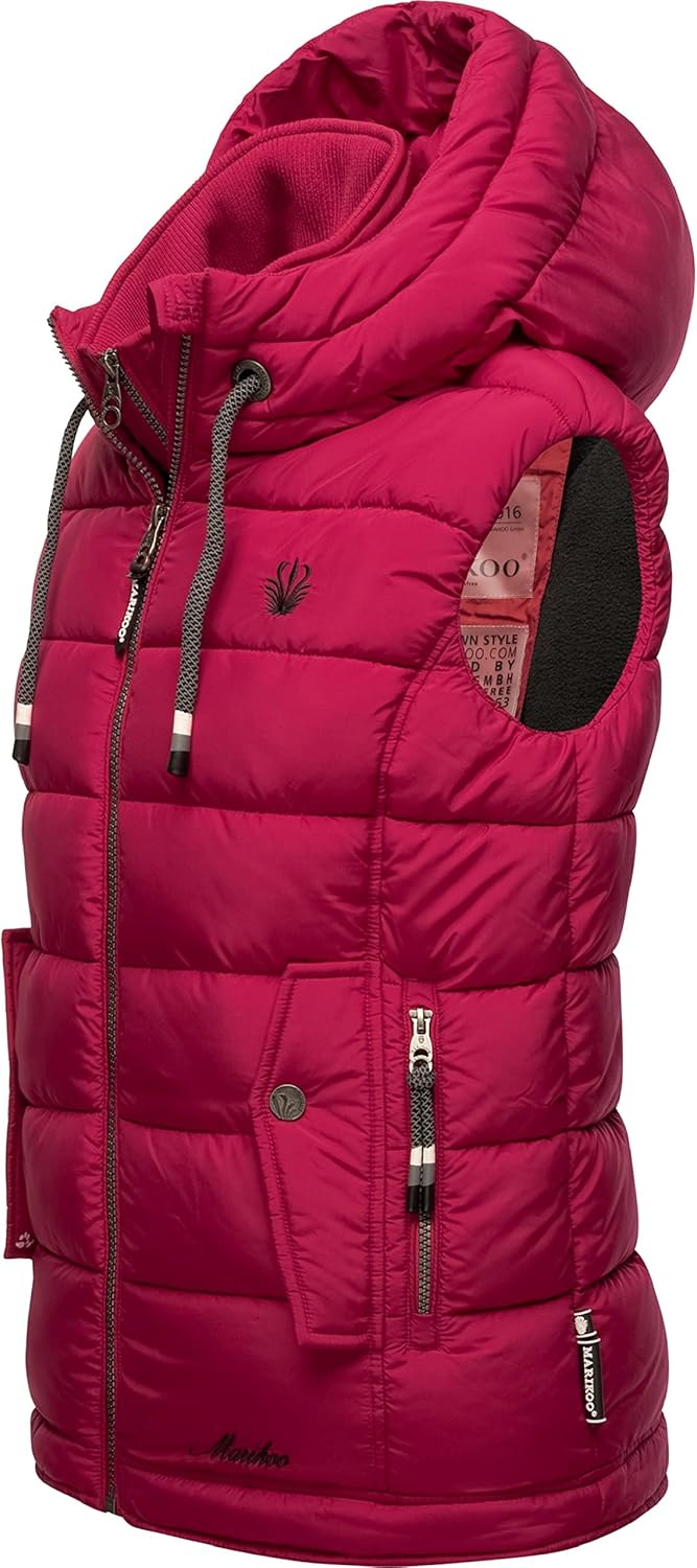 MARIKOO Damen leichte Übergangsweste Steppweste mit Kapuze Taisaa XS-3XL, XS Fuchsia