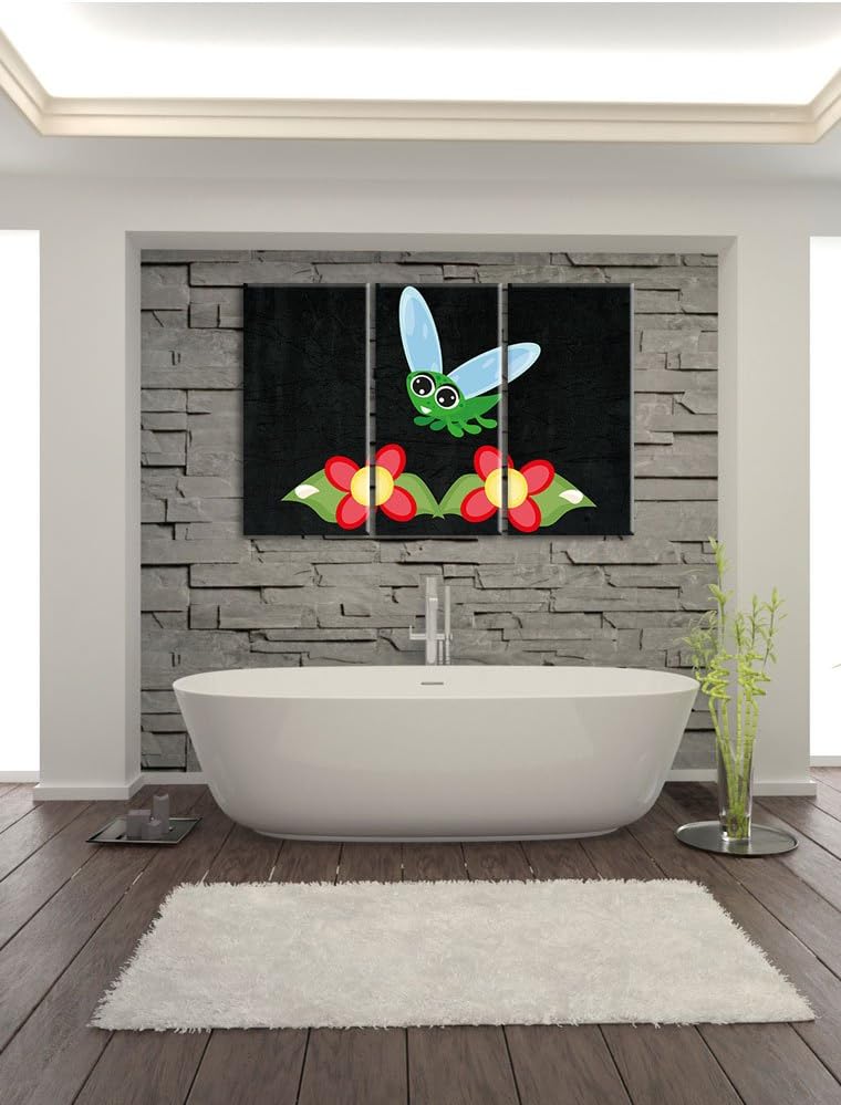 Pixxprint süsse Libelle mit Blumen als Leinwandbild/Grösse: 3 Teilig (120x80) cm/Wandbild/Kunstdruck