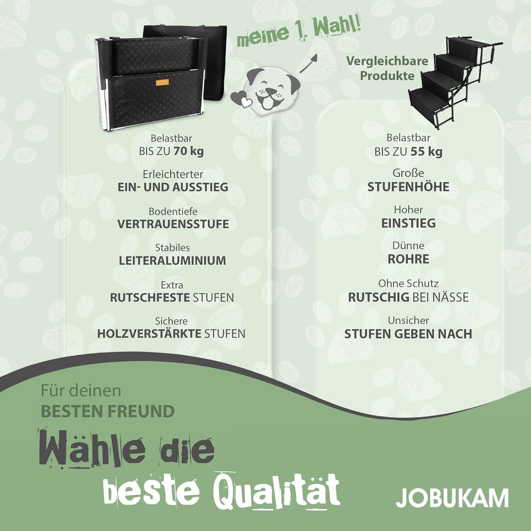 JOBUKAM Hundetreppe Auto 80cm - Extra Stabile 6 Stufen Hundeleiter bis 70kg - Faltbare Hundetreppe f