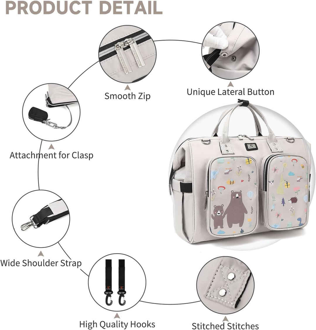 Pomelo Best Wickeltasche mit wasserdicher Wickelunterlage und 2 Kinderwagen Haken verstellbare Schul