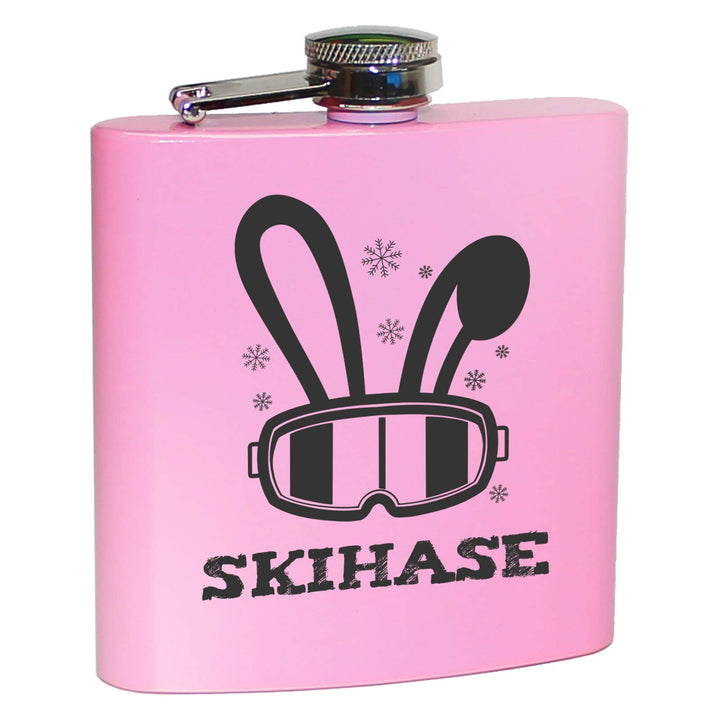 Flachmann mit Gravur Lustige Sprüche Berge Wandern Bergsteigen Après-Ski Skifahren Geschenk Pink/Ros