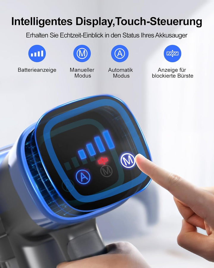 BuTure VAC Akku Staubsauger 600 W 50KPA Saugleistung, bis zu 60 Minuten Laufzeit, mit LED-Touchdispl