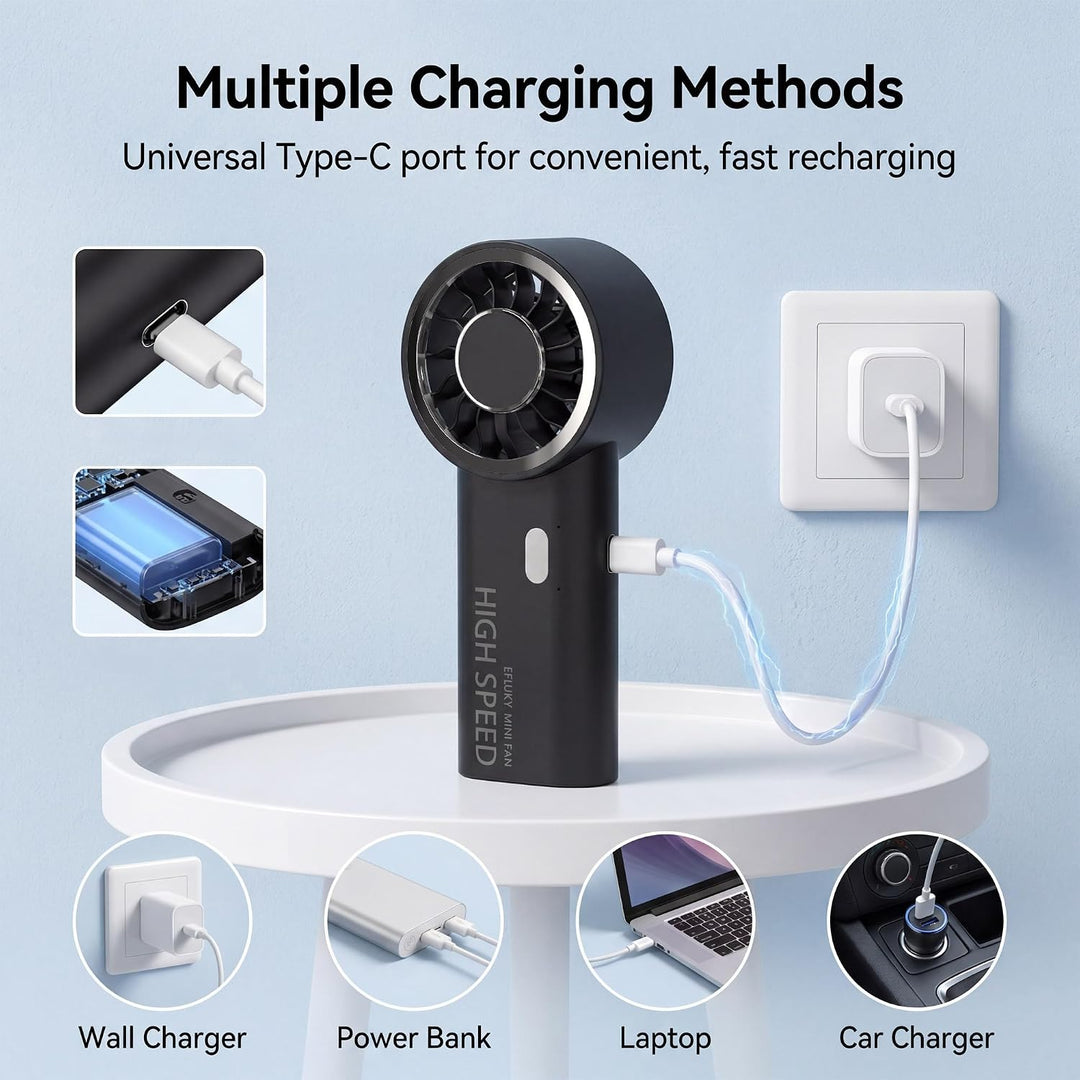 efluky Handventilator, Mini Hochgeschwindigkeits-Ventilator, USB wiederaufladbar mit 5 Geschwindigke