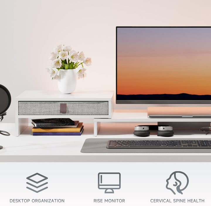 Fenge Dual Monitorständer mit Schublade für PC Computer Laptop Printer, Monitorständer Riser, Länge