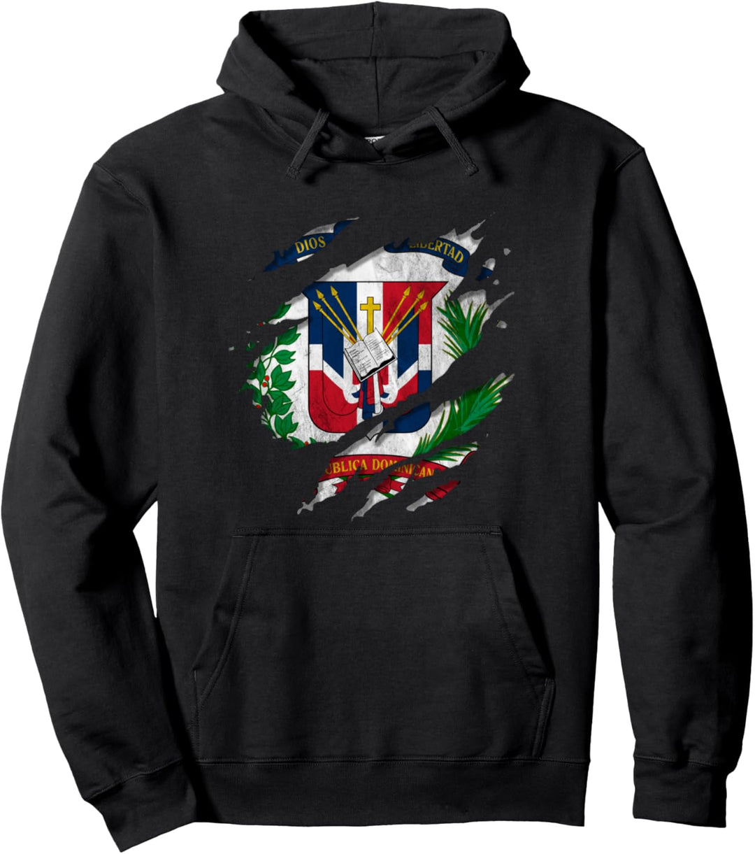 Coat of Arms Rip Reveal Republica Dominicana Dominican Flag Pullover Hoodie