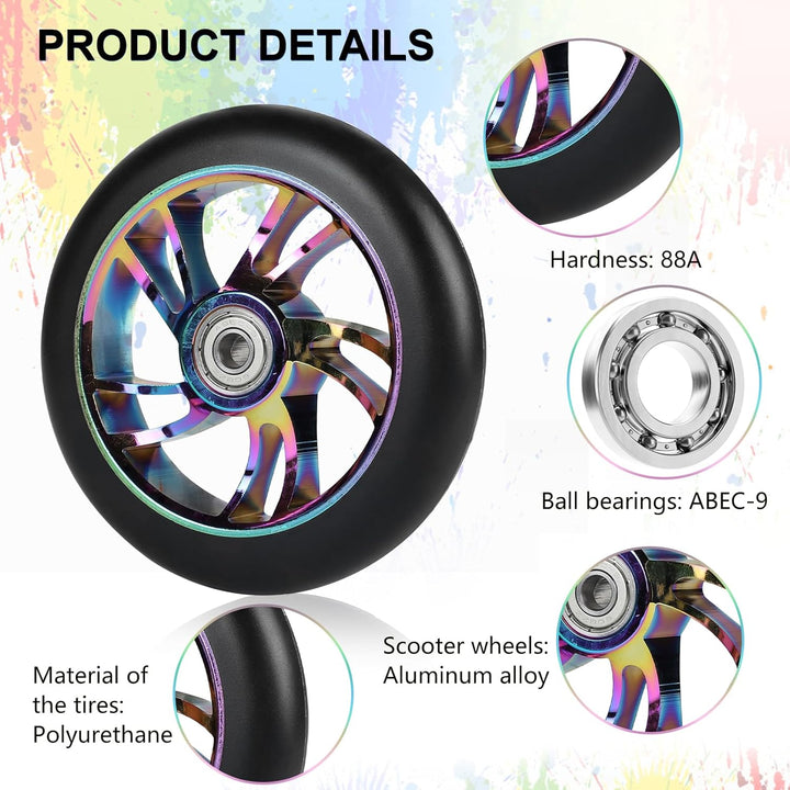 Stunt Scooter Ersatzrad 120mm 2 Stück mit ABEC 9 Kugellagern, Härte 88A für Roller aller Art geeigne