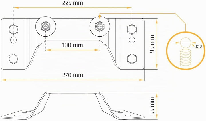UNITRAILER Ersatzradhalterung für Garden Kipp Anhänger, 270 x 95 mm Halterung für 155/70 R13 Reserve