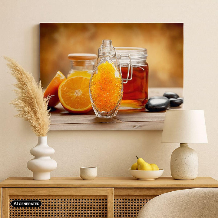 Bilder auf Leinwand 100x70cm Leinwandbild Essen Honig Glas Vitamin Gross Wanddeko Bild Schlafzimmer